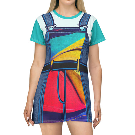 Artistic Expression T-Shirt Dress - Blue