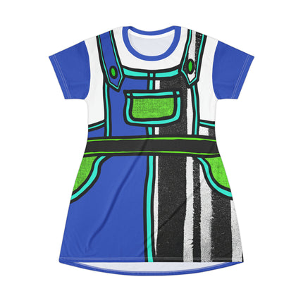 Vibrant Vision T-Shirt Dress - Blue & Pattern Black