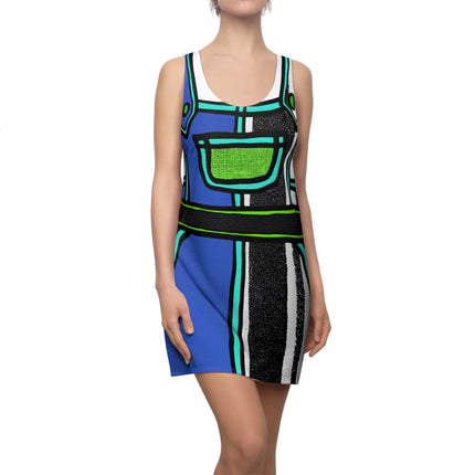 Vibrant Vision Sleeveless Dress - Blue & Pattern Black