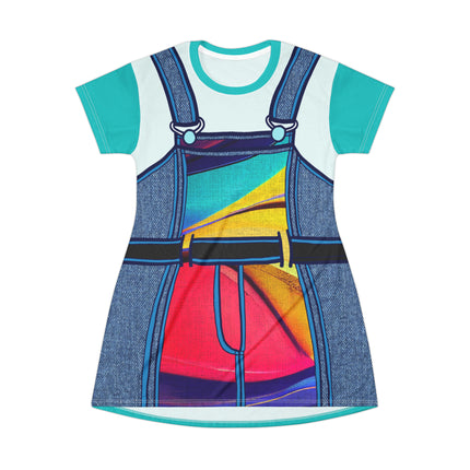 Artistic Expression T-Shirt Dress - Blue