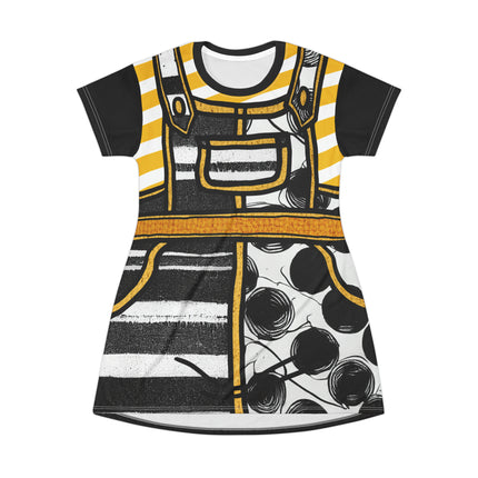 Graffiti Glam T-Shirt Dress - Yellow & Black Patterns