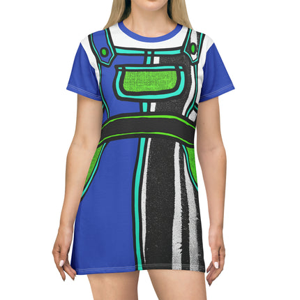 Vibrant Vision T-Shirt Dress - Blue & Pattern Black