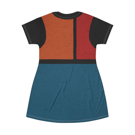 Pretty Posh T-Shirt Dress - Orange, Black, and Blue