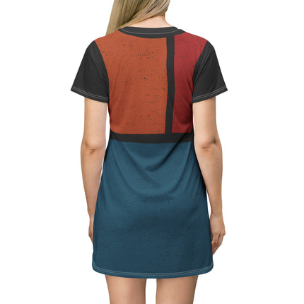 Pretty Posh T-Shirt Dress - Orange, Black, and Blue