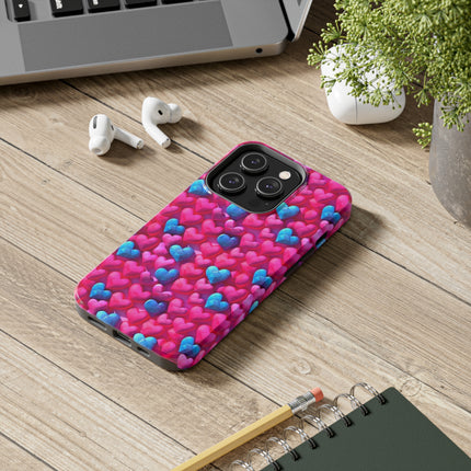 Pink and Blue Harts Patterns Phone Cases