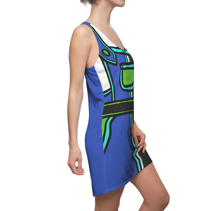 Vibrant Vision Sleeveless Dress - Blue & Pattern Black