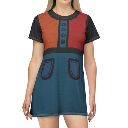 Pretty Posh T-Shirt Dress - Orange, Black, and Blue