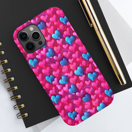 Pink and Blue Harts Patterns Phone Cases