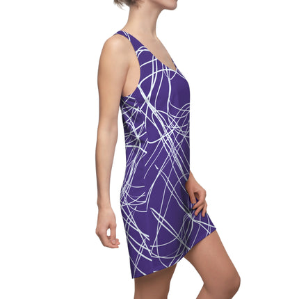 Radical white stripes Pattern Sleeveless Dress - Purple