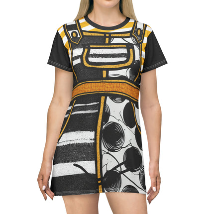 Graffiti Glam T-Shirt Dress - Yellow & Black Patterns