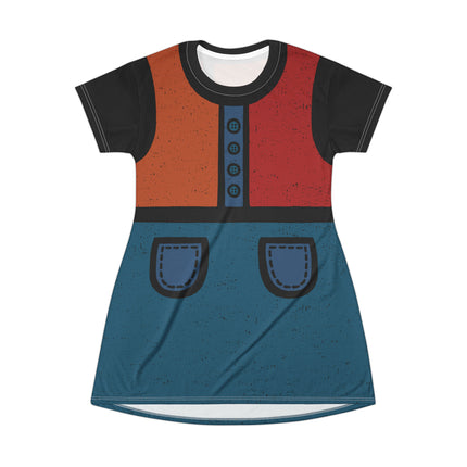 Pretty Posh T-Shirt Dress - Orange, Black, and Blue